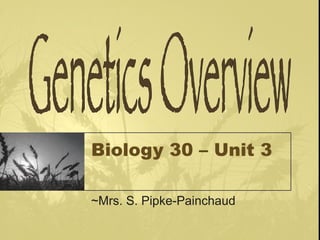 Biology 30 – Unit 3 ~Mrs. S. Pipke-Painchaud Genetics Overview 
