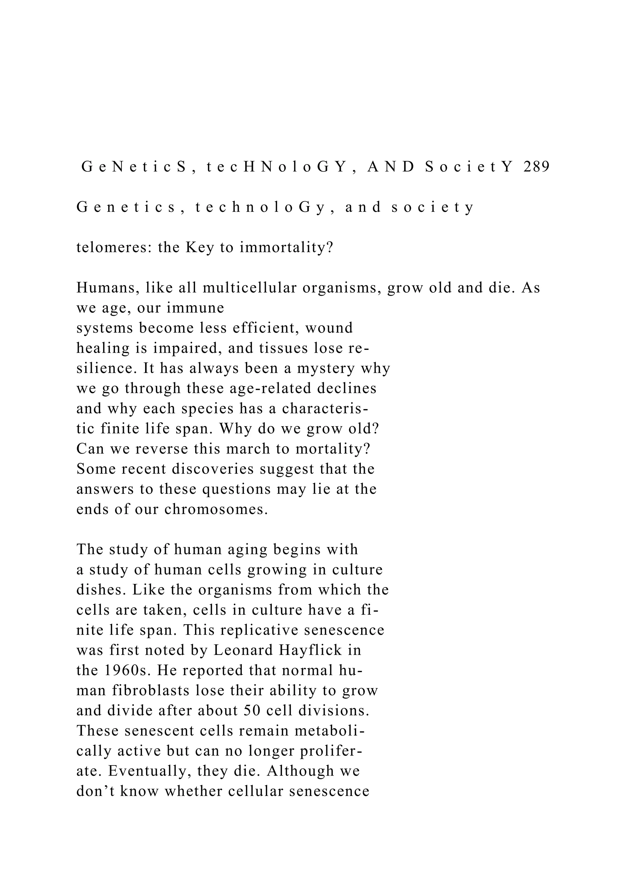 G e N e t i c S , t e c H N o l o G Y , A N D S o c i e t .docx