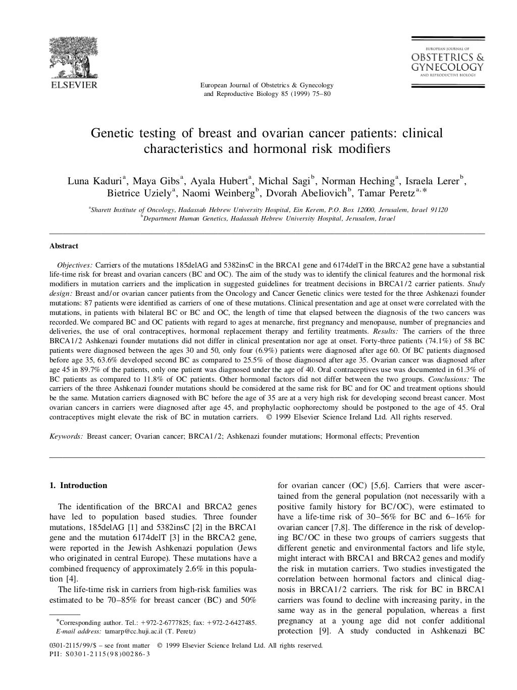 testing of breast and ovarian cancer patients