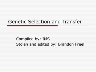 Genetic Selection and Transfer
Compiled by: IMS
Stolen and edited by: Brandon Freel
 