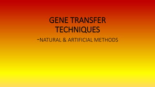 GENE TRANSFER
TECHNIQUES
-NATURAL & ARTIFICIAL METHODS
 