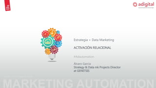 Estrategia + Data Marketing
ACTIVACIÓN RELACIONAL
#Adautomation
Álvaro García
Strategy & Data mk Projects Director
at GENETSIS
MARKETING AUTOMATION
Martes, 24 de mayo de 2016
 