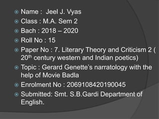  Name : Jeel J. Vyas
 Class : M.A. Sem 2
 Bach : 2018 – 2020
 Roll No : 15
 Paper No : 7. Literary Theory and Critici...