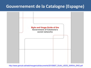 Gouvernement de la Catalogne (Espagne)
http://www.gencat.cat/web/meugencat/documents/20100607_GUIA_USOS_XARXA_ENG.pdf
 