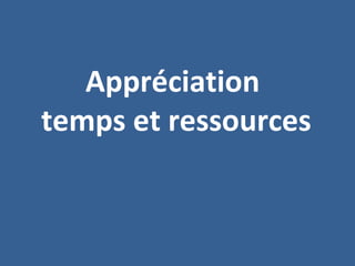 Appréciation
temps et ressources
 