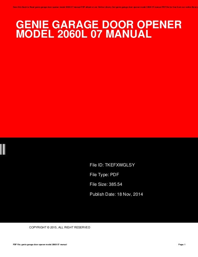 Genie garage door opener model 2060l 07 manual