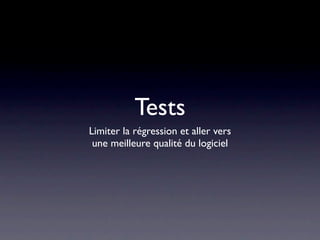 Quelques règles...
• Chaque bon projet commence par un premier ‘draft’
  lancé par l’initiateur
• Les bons programmeurs savent écrire. Les excellents
  savent quoi réécrire
• Préparez vous à jeter.Vous le ferez, de toute manière
• Si vous perdez de l’intérêt, passez la main
• ‘Releasez’ tôt et souvent
• Abusez des beta-testeurs et classez les problèmes
 