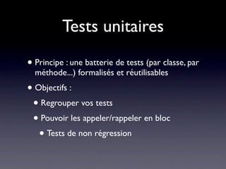 Quelques règles (suite)
• De bonnes structures de données et un code pourri
  fonctionneront mieux que l’inverse
• Traitez au mieux vos beta-testeurs
• Le design ‘parfait’ est atteint non pas quand plus rien
  n’est à implémenter, mais quand plus rien n’est à enlever
• Un outil doit être utile, mais un vraiment bon outil vous
  amène des possibilités inattendues
• Ecoutez vos utilisateurs
 