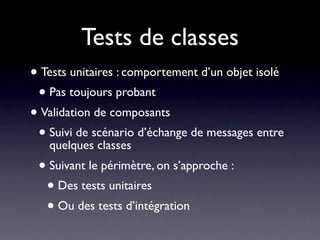 Séquence de tâches dans
          un projet UML
                           Use cases                 Découpage


Méthodes    Interface            Structure base de
            utilisateur              données         Données
publiques


                          Diagramme de               Structure
                             classes                  classes

                          Diagrammes                  Corps
                          dynamiques                 méthodes
 