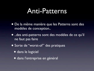 Démarche qualité

• Objectif : introduire des démarches de
  contrôle qualité au niveau du code source
• On passe de plus en plus par des automates
• Il existe aujourd’hui des “suites” de logiciels de
  contrôle et d’audit de code
 