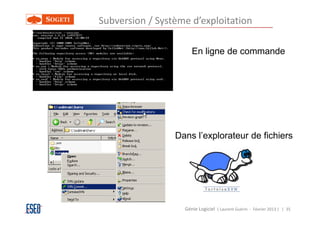Subversion / Système d’exploitation

                      En ligne de commande




                 Dans l’explorateur de fichiers




                   Génie Logiciel ( Laurent Guérin - Février 2013 ) | 35
 