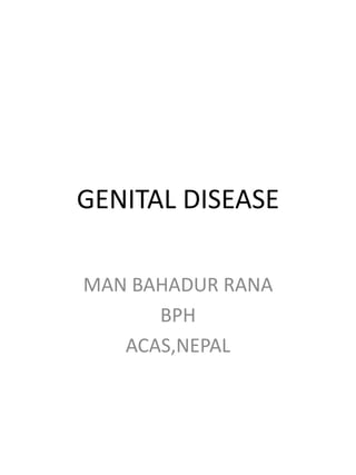 GENITAL DISEASE
MAN BAHADUR RANA
BPH
ACAS,NEPAL
 