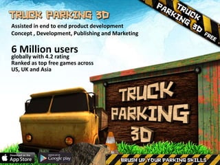 Assisted in end to end product development
Concept , Development, Publishing and Marketing
6 Million users
globally with 4.2 rating
Ranked as top free games across
US, UK and Asia
 