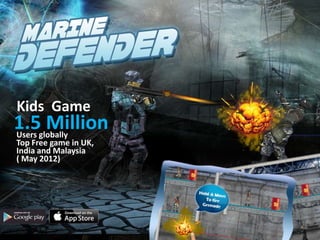 1.5 MillionUsers globally
Top Free game in UK,
India and Malaysia
( May 2012)
Kids Game
 