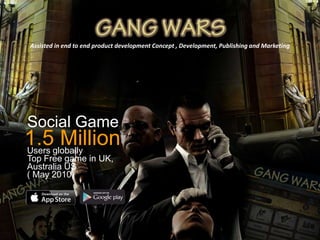 1.5 MillionUsers globally
Top Free game in UK,
Australia US
( May 2010)
Social Game
Assisted in end to end product development Concept , Development, Publishing and Marketing
 