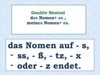 Nomen+ s wenn
das Nomen mehrsilbig ist.
 
