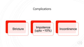 Complications
Stricture
Impotence
(upto ~10%)
Incontinence
 
