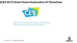 [CES 2017] Smart Home+Automotive IoT ShowCase
4 | May 11, 2017 | Samsung Open Source Group
https://www.youtube.com/watch?v...