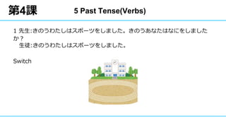 第4課
1 先生:きのうわたしはスポーツをしました。きのうあなたはなにをしました
か？
生徒:きのうわたしはスポーツをしました。
Switch
5 Past Tense(Verbs)
 
