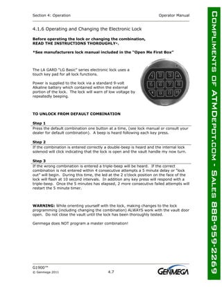 Genmega Bezel Lock Genmega g1900-atm-owners-manual | PDF