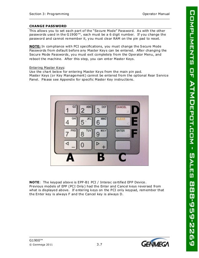 Genmega g1900-atm-owners-manual