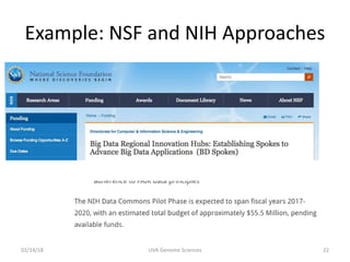 Example: NSF and NIH Approaches
02/14/18 UVA Genome Sciences 22
 