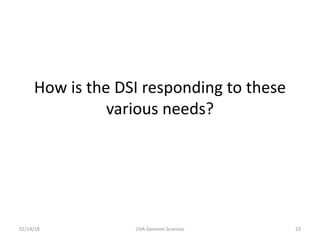 How is the DSI responding to these
various needs?
02/14/18 UVA Genome Sciences 23
 