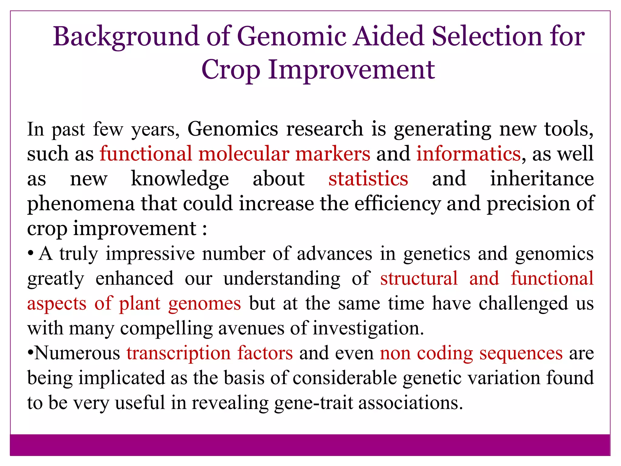 Genomic aided selection for crop improvement | PPTX