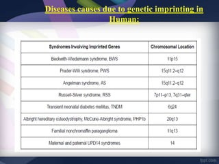 Diseases causes due to genetic imprinting in
Human:
 