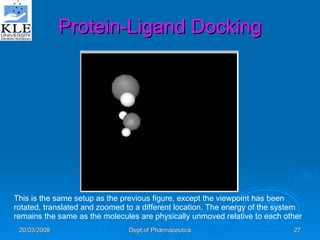 Protein-Ligand Docking This is the same setup as the previous figure, except the viewpoint has been rotated, translated and zoomed to a different location. The energy of the system remains the same as the molecules are physically unmoved relative to each other 