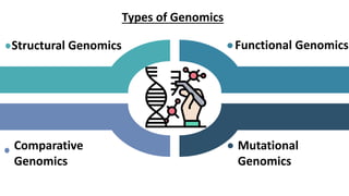 Types of Genomics
Structural Genomics Functional Genomics
Mutational
Genomics
Comparative
Genomics
 