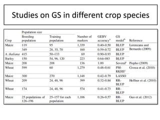 Studies on GS in different crop species
 