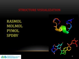 STRUCTURE VISUALIZATION
RASMOL
MOLMOL
PYMOL
SPDBV
37
 
