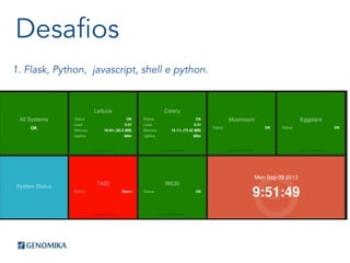Desafios
1. Flask, Python, javascript, shell e python.
 