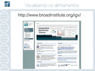 Visualizando os alinhamentos
http://www.broadinstitute.org/igv/
 