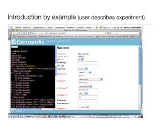Introduction by example (user describes experiment)
 