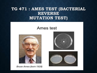 TG 471 : AMES TEST (BACTERIAL
REVERSE
MUTATION TEST)
 