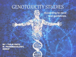 GENOTOXICITY STUDIES
According to oecd
test guidelines.
BY : TULSI PATIL
M. PHARMACOLOGY,
SSRCP
 