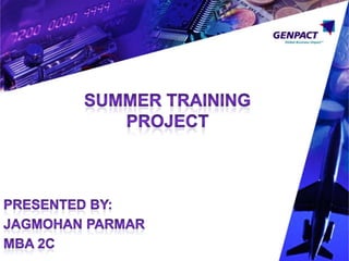 SUMMER TRAINING PROJECT PRESENTED BY: JagmohanParmar MBA 2C 