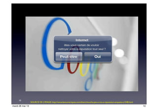 10
SOURCE DE L’IMAGE: http://www.lesnumeriques.com/divers/touche-pas-a-ma-e-reputation-enquete-a1548.html
10mardi 28 mai 13
 