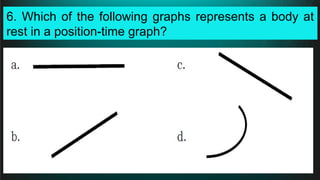 6. Which of the following graphs represents a body at
rest in a position-time graph?
 