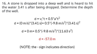 16. A stone is dropped into a deep well and is heard to hit
the water 3.41 s after being dropped. Determine the depth
of the well.
 