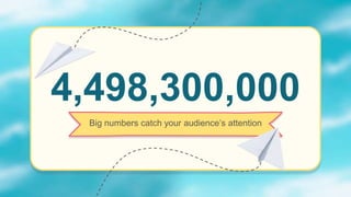 Big numbers catch your audience’s attention
4,498,300,000
 