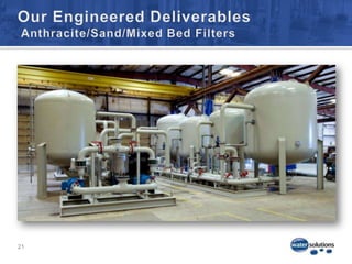 Desalination14Secondary Filtration is optionalSalt Water SupplyPrimaryFiltrationSecondaryFiltrationLow Pressure MembraneHigh Pressure MembraneDegasificationChemical TreatmentCation/AnionFiltersFor UseFor UseFor UseMixed Bed Filters