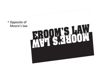 • Opposite of
Moore’s law
 