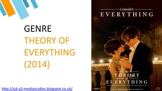 GENRE
THEORY OF
EVERYTHING
(2014)
http://sjd-a2-mediastudies.blogspot.co.uk/
 