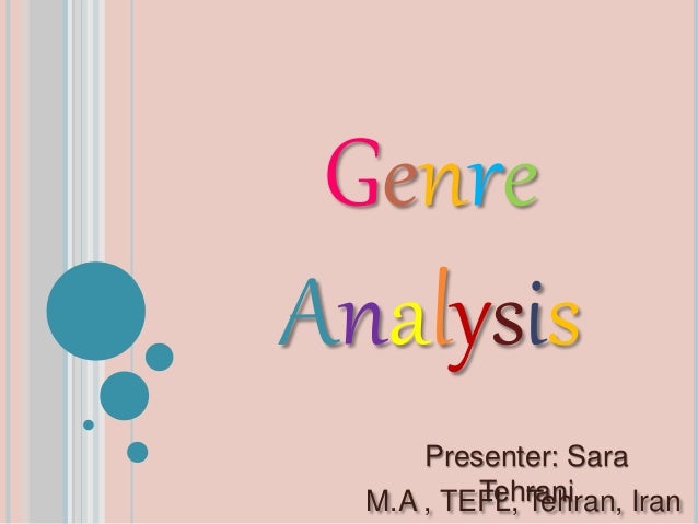 Genre
Analysis
M.A , TEFL, Tehran, Iran
Presenter: Sara
Tehrani
 