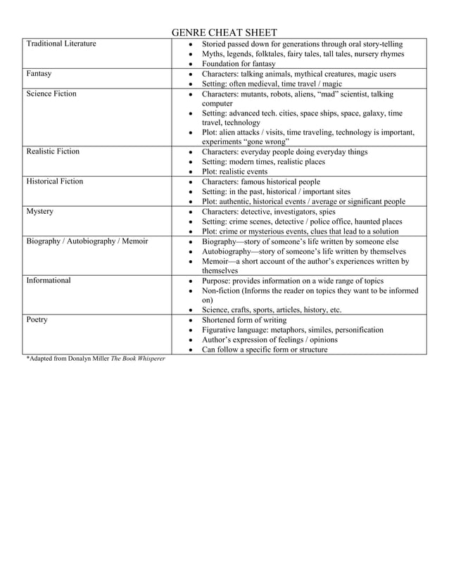 Genre Cheat Sheet | PDF