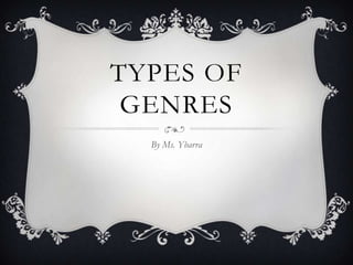TYPES OF
GENRES
By Ms. Ybarra
 