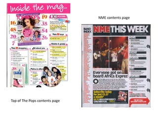 Top of The Pops contents page 
NME contents page 
 